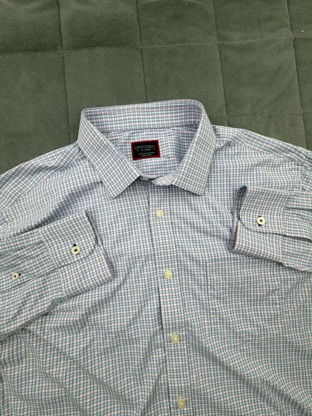 Untuckit Performance Long Sleeve Button Down Shirt Size X-Large Blue Check